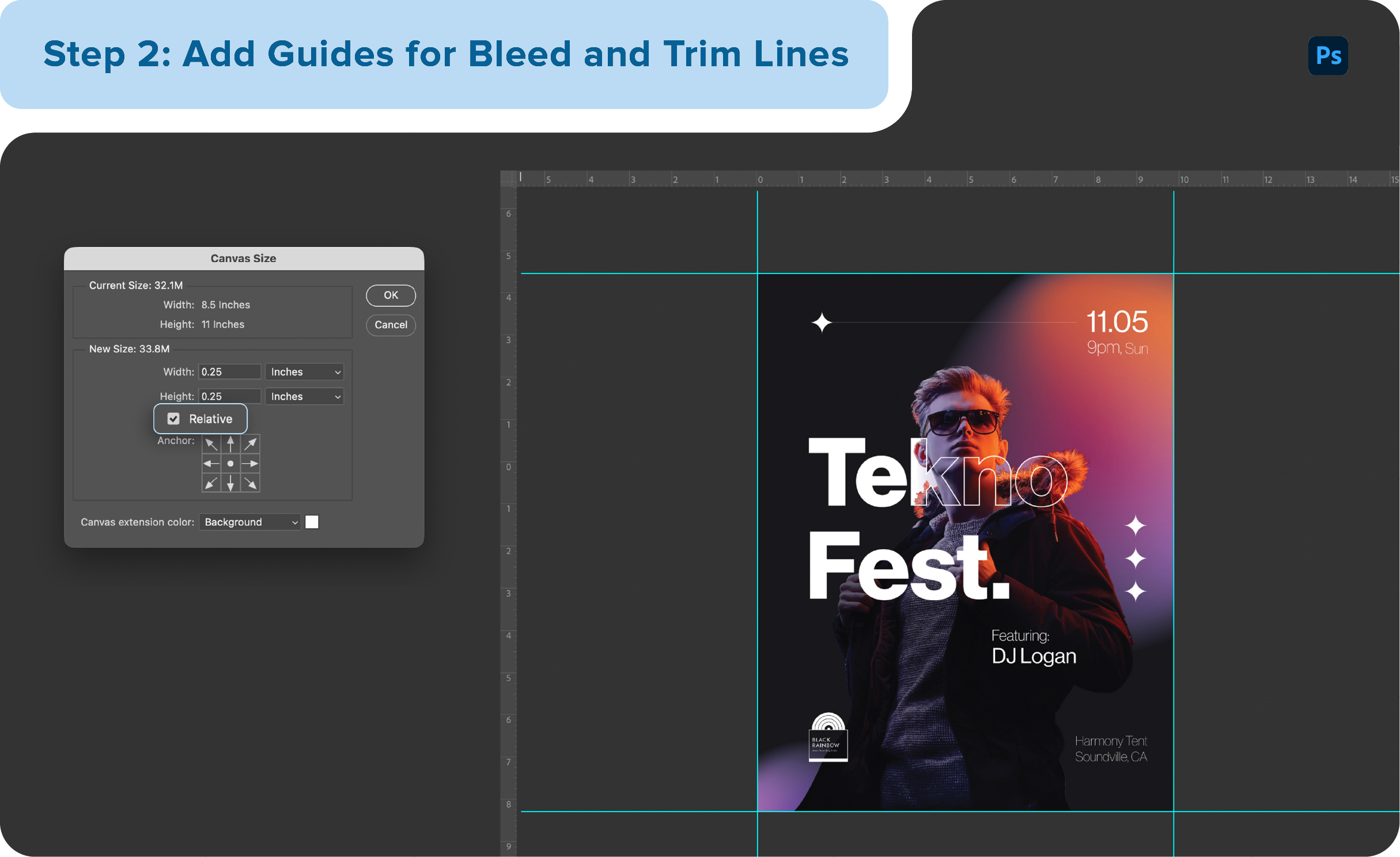Adding Bleed and Trim Lines in Adobe Photoshop